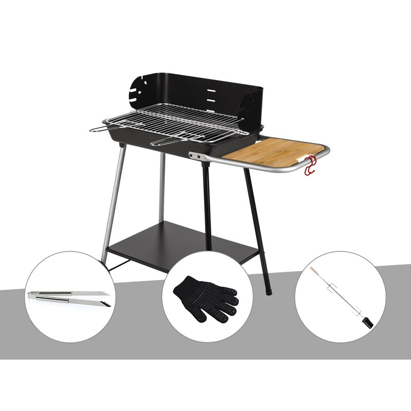 Barbecue charbon florence + pince en inox + gant de protection + kit tournebroch