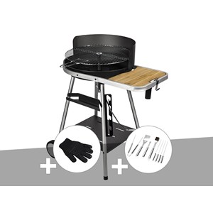 Barbecue charbon port grimaud + gant de protection + malette 8 accessoires inox