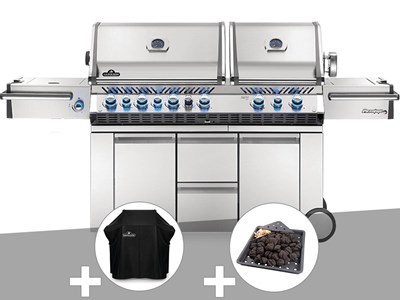 Barbecue à gaz prestige pro 825 + housse de protection + plateau charbon - napol