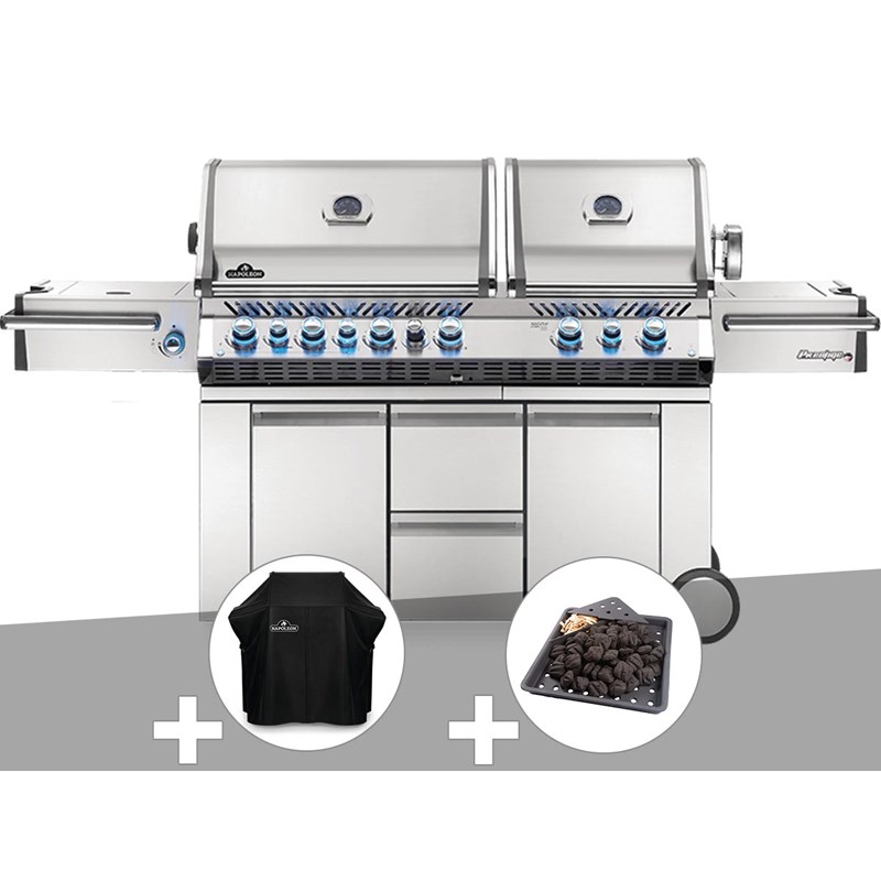 Napoleon - Barbecue à gaz prestige pro 825 + housse de protection + plateau charbon - napol