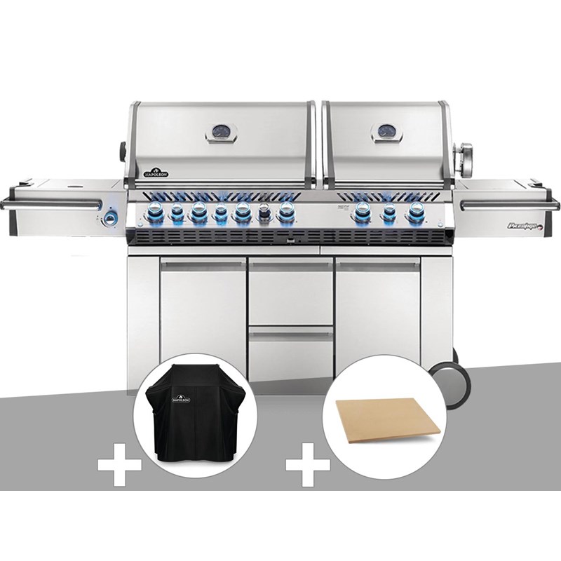 Barbecue à gaz prestige pro 825 + housse de protection + pierre à pizza large re