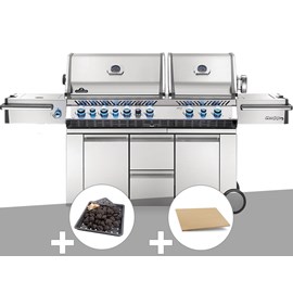 Barbecue à gaz prestige pro 825 + plateau charbon + pierre à pizza large rectang