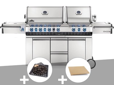 Barbecue à gaz prestige pro 825 + plateau charbon + pierre à pizza large rectang