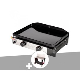 Plancha gaz à poser 2 brûleurs solia 200 - somagic + chariot plancha en métal sa