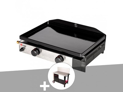 Plancha gaz à poser 2 brûleurs solia 200 - somagic + chariot plancha en métal sa