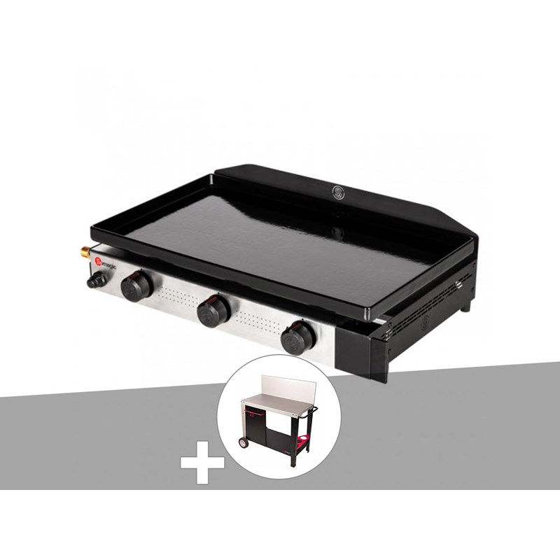Plancha gaz à poser 3 brûleurs solia 300 - somagic + chariot plancha en métal sa