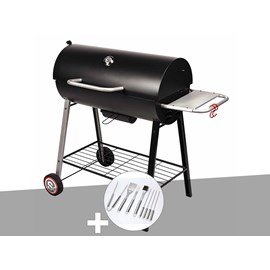 Barbecue à charbon sur chariot michigan + malette de 8 accessoires inox - somagi