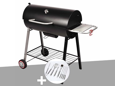 Barbecue à charbon sur chariot michigan + malette de 8 accessoires inox - somagi