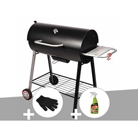 Barbecue à charbon sur chariot michigan + gant de protection + dégraissant pour