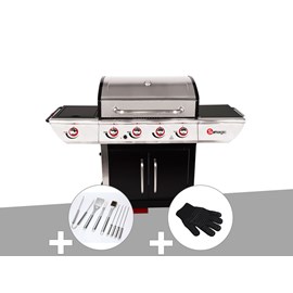 Barbecue à gaz avec chariot manhattan 450gpi + plancha + malette de 8 accessoire