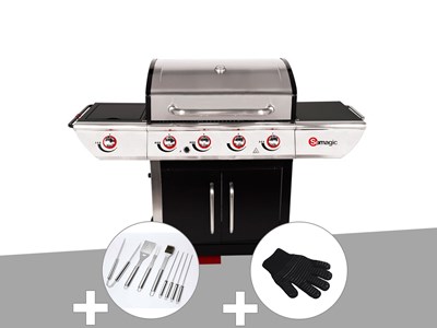Barbecue à gaz avec chariot manhattan 450gpi + plancha + malette de 8 accessoire