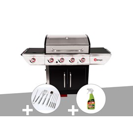 Barbecue à gaz avec chariot manhattan 450gpi + plancha + malette de 8 accessoire