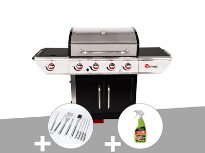 Barbecue à gaz avec chariot manhattan 450gpi + plancha + malette de 8 accessoire