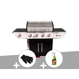 Barbecue à gaz avec chariot manhattan 450gpi + plancha + gant de protection + dé