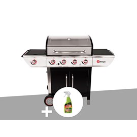 Barbecue à gaz avec chariot manhattan 450gpi + plancha + dégraissant pour barbec