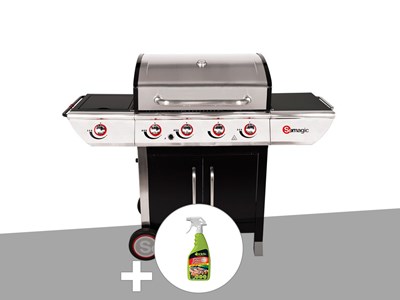 Barbecue à gaz avec chariot manhattan 450gpi + plancha + dégraissant pour barbec