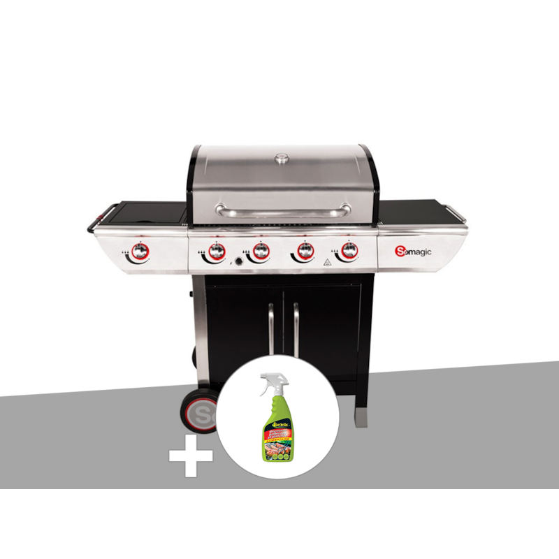Somagic - Barbecue à gaz avec chariot manhattan 450gpi + plancha + dégraissant pour barbec
