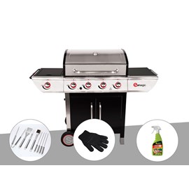 Barbecue à gaz avec chariot manhattan 450gpi + plancha + malette de 8 accessoire