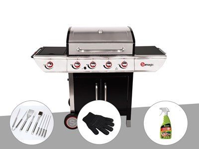 Barbecue à gaz avec chariot manhattan 450gpi + plancha + malette de 8 accessoire