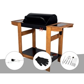 Barbecue à charbon indiana + kit tournebroche + gant + malette 8 accessoires - s