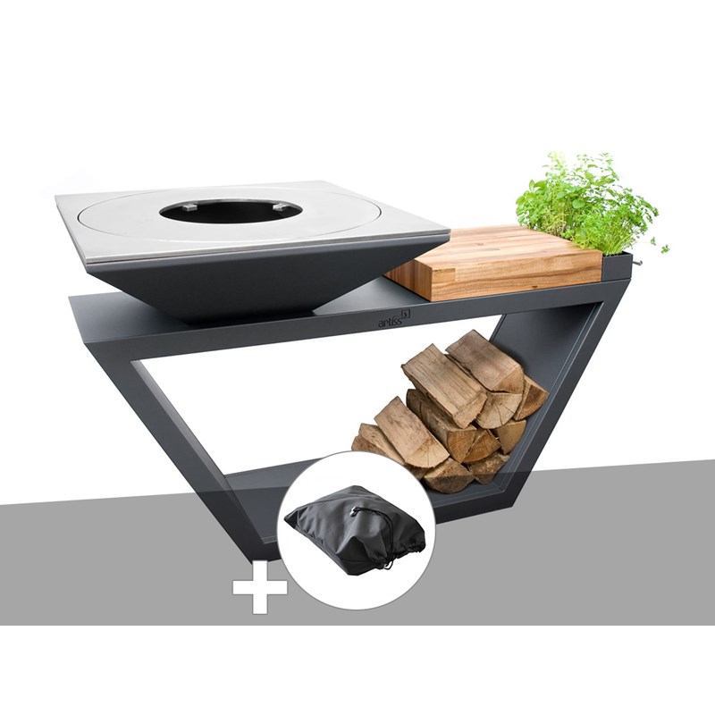 Artiss Design - Brasero g4 graphite plaque de cuisson acier inoxydable alimentaire + housse - ar