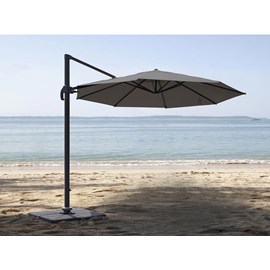Parasol rond en aluminium, coloris taupe et toile polyester avec pied en croix -