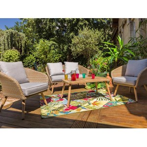 Salon de jardin en bois et résine tréssée coloris naturel koh tao - 4 places - j
