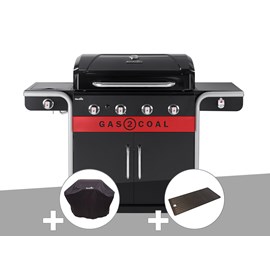 Barbecue à gaz et à charbon gas2coal 2.0 4b + housse de protection + plancha - c