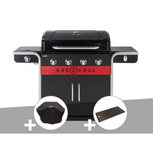 Barbecue à gaz et à charbon gas2coal 2.0 4b + housse de protection + plancha - c