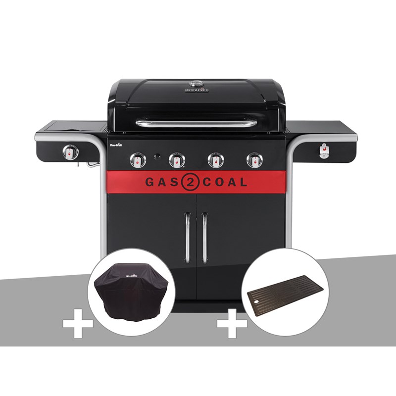 Char-broil - Barbecue à gaz et à charbon gas2coal 2.0 4b + housse de protection + plancha - c