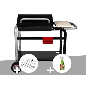 Barbecue à charbon vulcano 2600 + malette 8 ustensiles + dégraissant barbecues -