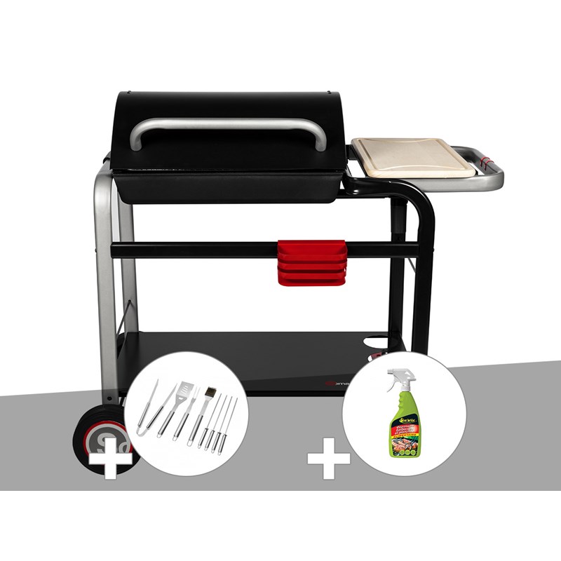 Barbecue à charbon vulcano 2600 + malette 8 ustensiles + dégraissant barbecues -