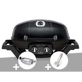Barbecue à gaz travel q pro 285 noir + rôtissoire + ensemble 2 ustensiles - napo