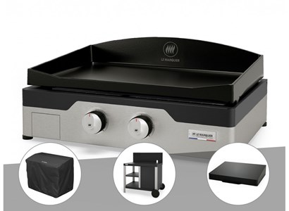 Plancha gaz signature allure 260 duo + housse de protection + chariot + couvercl