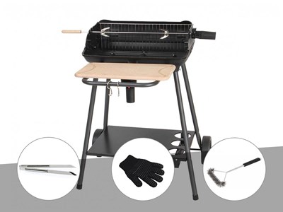 Barbecue charbon bergamo + pince en inox + gant de protection + brosse en t - so