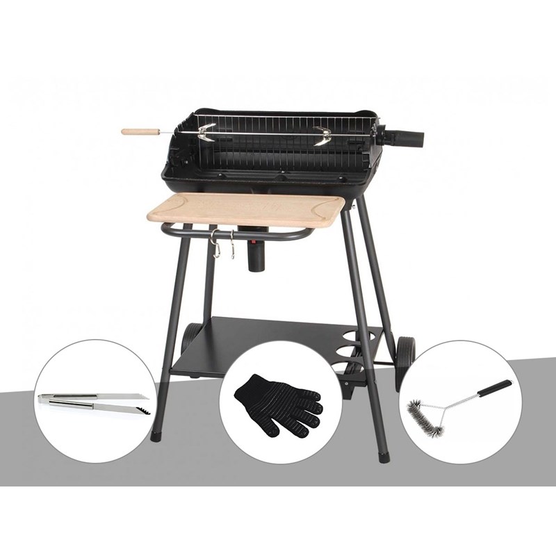 Barbecue charbon bergamo + pince en inox + gant de protection + brosse en t - so