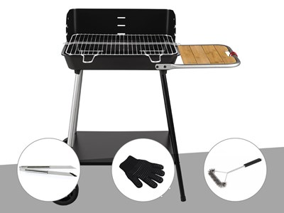 Barbecue charbon florence + pince en inox + gant de protection + brosse en t - s