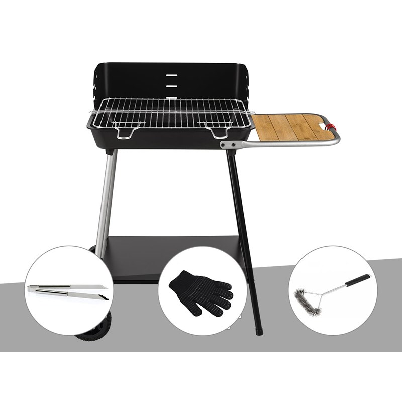Barbecue charbon florence + pince en inox + gant de protection + brosse en t - s