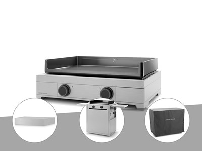 Plancha électrique modern 60 inox avec couvercle, chariot et housse - forge adou