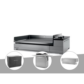 Plancha électrique premium 60 inox avec chariot, housse et couvercle - forge ado