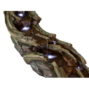 Fontaine de jardin allongée avisio souche d'arbre avec chute d'eau et éclairage