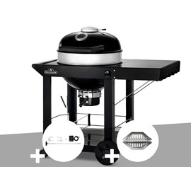 Barbecue à charbon kettle pro 57 cm sur chariot + rôtissoire + lot de 2 paniers