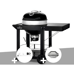 Barbecue à charbon kettle pro 57 cm sur chariot + rôtissoire + lot de 2 paniers