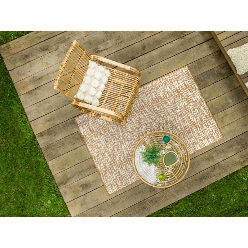 Ensemble salon de jardin bohème en rotin, fauteuil + table basse + tapis prague