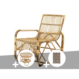 Ensemble salon de jardin bohème en rotin, fauteuil + table basse + tapis alexand