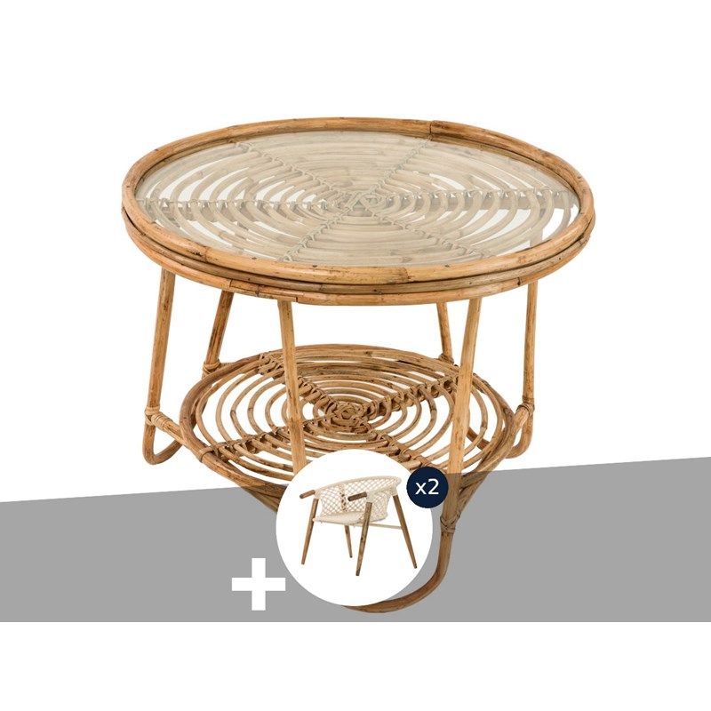 Ensemble salon de jardin bohème, 2 fauteuils en macramé + table basse - jardilin