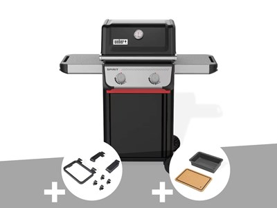 Barbecue à gaz spirit e-210 + set d'accessoires clipsables weber works + bac et