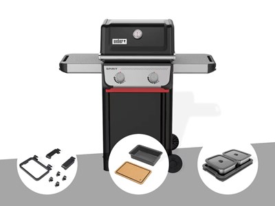 Barbecue à gaz spirit e-210 + set d'accessoires clipsables weber works + bac et