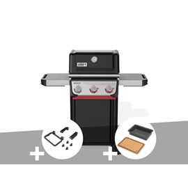 Barbecue à gaz spirit e-325 + set d'accessoires clipsables weber works + bac et