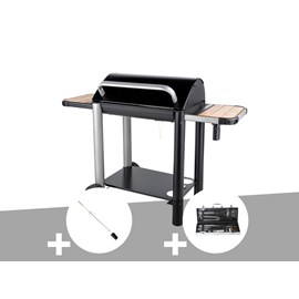 Barbecue charbon vulcano 3000 + kit tournebroche + malette 8 accessoires inox -